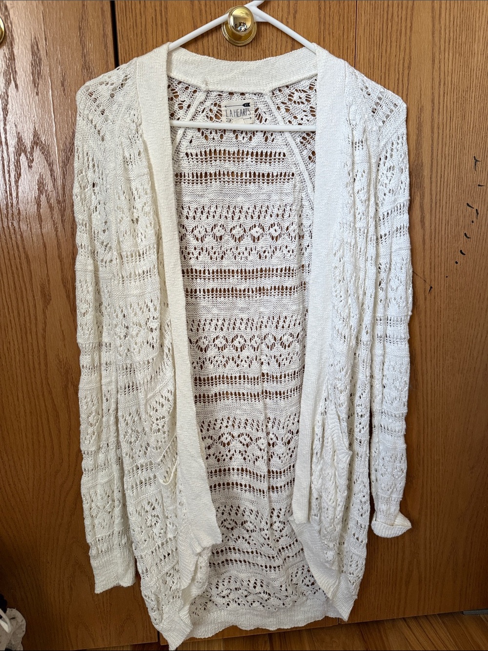 La Hearts Cream Openwork Knit Cardigan